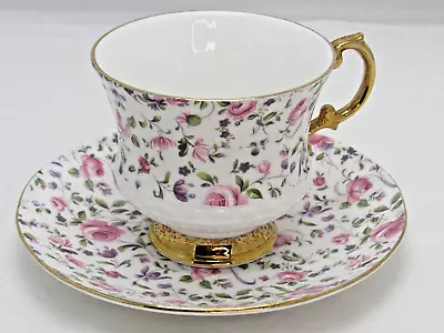 Vintage Elizabethan Fine Bone China Rose Chintz Gold Tea Cup & Saucer England • $20