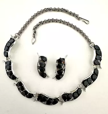Vintage Thermoset Choker Necklace Clip Earrings Set Silver Plated Mid Century • $25.20