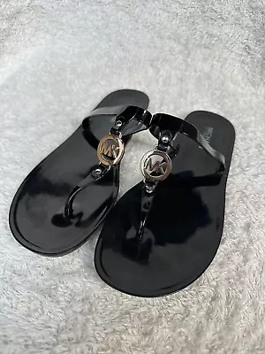 Michael Kors Women’s 9 Jelly Slide On Black Silver Thong Neutral Summer Sandals • $20