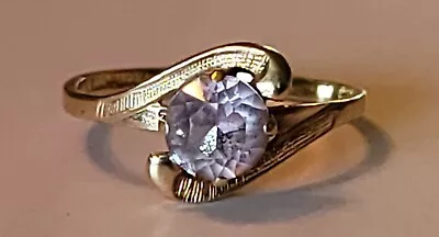 Vintage Signed  Psco  10k Yellow Gold & Amethyst Solitaire Size 7 Ladies Ring • $99