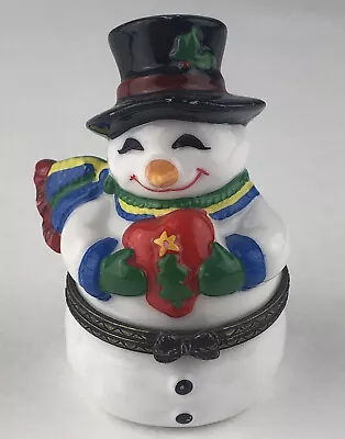 Snowman W/ Heart Porcelain Hinged Trinket Box Midwest Of Cannon Falls Christmas • $12.98