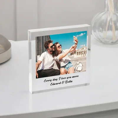 Personalised Acrylic Photo Block Picture Frame Engraved Any Text Keepsake Gift • £7.99