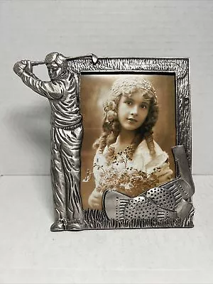 MIL Pewter Picture Frame - Golfer Golfing Clubs - Holds 3.5  X 5  Photo • $8.95