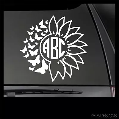 Sunflower & Butterflies Monogram Car Decal Window Decal  Msc-012 • $6