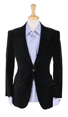 Peter Johnston Black 1-Btn Peak Lapel Velvet Formal Smoking Blazer Jacket 34S • $195