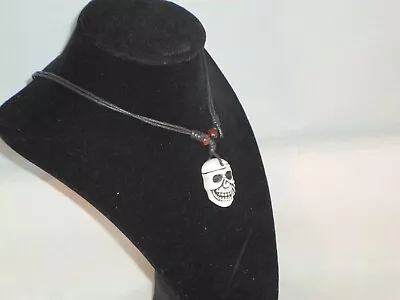 Pirate Skull Necklace White Imitation Yak Bone Resin Bikers                J5-1 • $7.95