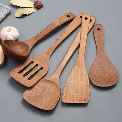 $12.16 • Buy 5PCS Wooden Spatula Spoon Rice Scoop Kitchen Cooking Utensils Turner Tools