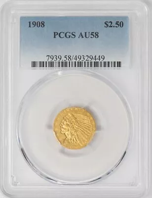 1908 $2 1/2 Gold Indian $2.5 AU58 PCGS 947992-1 • $575