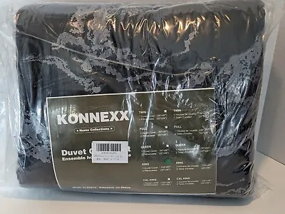 Konnexx 3 Pieces Duvet Cover + 2 Pillow Cases Set King Size Black Silver 104x90 • £26.01