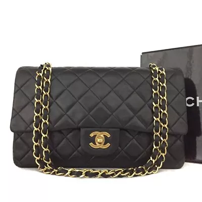 CHANEL Double Flap 25 Quilted CC Lambskin W/Chain Shoulder Bag Black/3Y0250 • £376.04