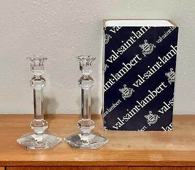 $199 • Buy Vintage Pair Signed Val St Lambert Gardenia Galatee Crystal Candlesticks 9.5 