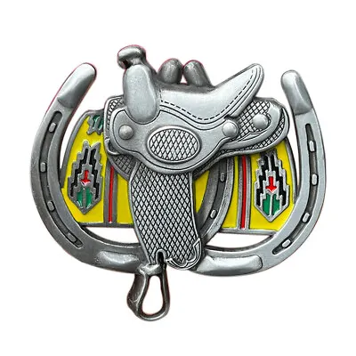 Vintage Men Belt Buckle Western Cowboy Alloy Horse Saddle Pattern Rock Style • $12.99