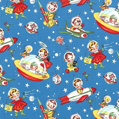 Retro Rocket Rascals Vintage Spaceships Michael Miller Cotton Fabric- Adorable! • $12.50