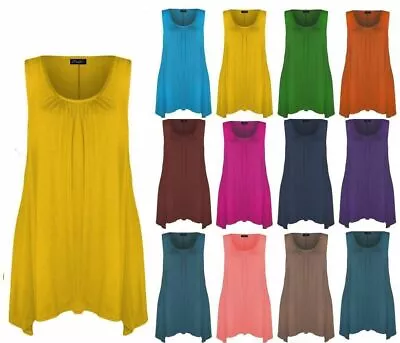£7.49 • Buy Women Ladies Hanky Hem Sleeveless Flared Jersey Long Tunic Flared Swing Vest Top