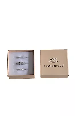 DIAMONIQUE SET OF 3 STACKABLE PLATINUM PLATED SIMULATED DIAMOND RINGS NEW Size K • £18.99