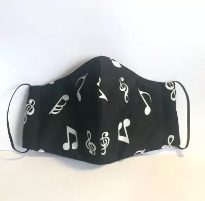 Face Mask Black Music Notes 🎶  FaceCover Washable Virus Protect Handmade • £5.99