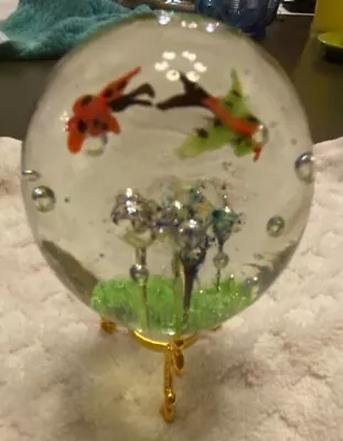 Vintage Murano Style Art Flowers And Butterflies Heavy Glass Paperweight • $10