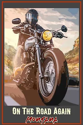 On The Road Montana Travel Poster 16x24 Retro  Motorcycle  Art Advertising • $20.95