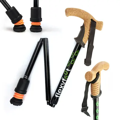 Flexyfoot Premium Cork Handle Folding Anti Shock Walking Stick Cane - 4 Colours • £25.95