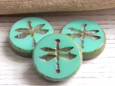 3 - 18mm CZECH TURQUOISE BROWN PICASSO DRAGONFLY DAMSEL FLY TABLE CUT COIN BEADS • $4.55