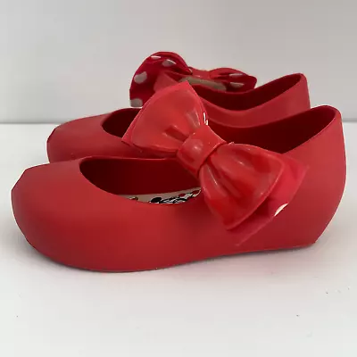 Mini Melissa Disney Minnie Mouse Shoes Size 7 Red Bow Polka Dot Mary Jane • $21.60