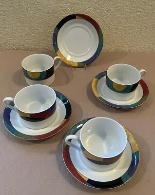 Set Of 4 MIKASA California Currents Cup & Saucer M5101 Geometric Japan • $8.50