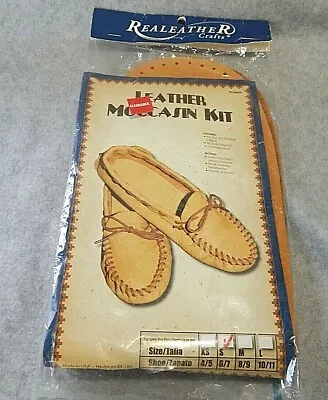 NEW Realeather Leather Moccasin Making Kit Size 6/7 Small Tan Made In USA • $19.99