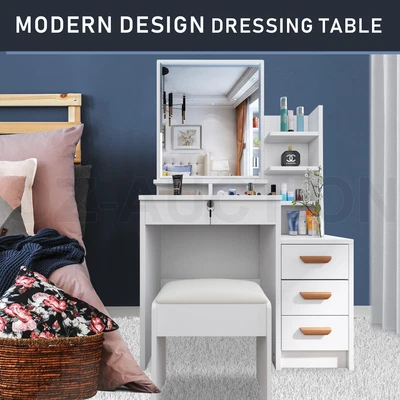 $189.95 • Buy Dressing Table Stool Mirror Makeup Jewellery Organiser Cabinet Desk Drawer White