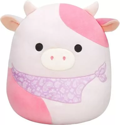 Squishmallow 14   Vday Pastel Reshma Pink Cow  Bandana Farm Plush BNWT • $15.99