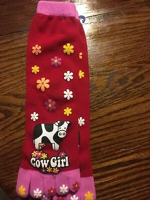 NWOT Red COW GIRL Knit Colorful  Rainbow Toes Socks 14” Long COW & Flowers • $5.55