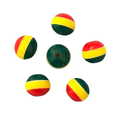 $6.99 • Buy 50 Beads 10x9mm Jamaica Ghana Rasta Red Green Yellow Stripe Flag Colors Resin