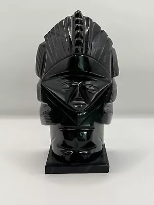 Vintage Hand Carved Black Obsidian Mayan/Aztec God/ Warrior Bust Sculpture • $31