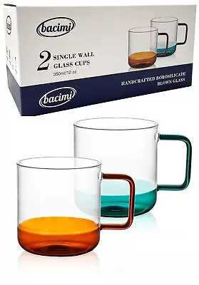 Bacimi High Borosilicate Clear Glass Coffee Tea Cups Mugs 12oz / 350ml 2 Pack • $23.95