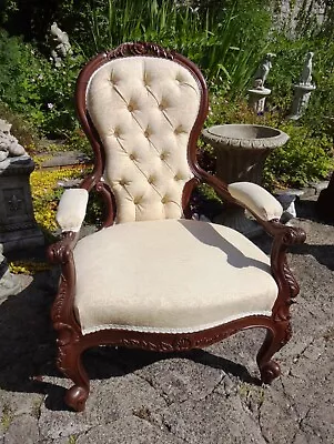 Wood Framed Hall Living Area Bedroom Grand Chair Yellow Antique Vintage • £195