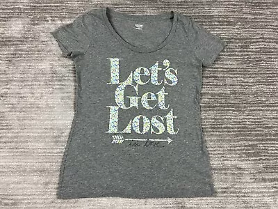 Mossimo Supply Co Top Womens Large Gray Short Sleeve Let's Get Lost Tee Shirt • $7.99