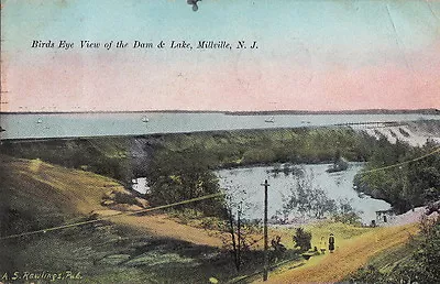  Postcard Birds Eye View Of Dam & Lake Millville NJ 1910 • $20