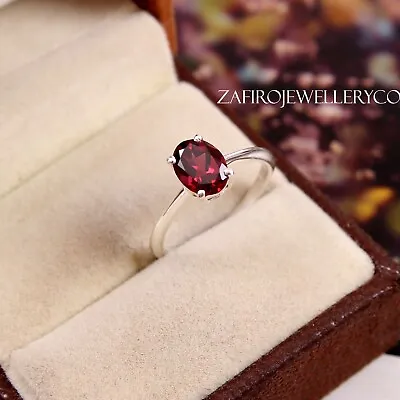 Natural Garnet Solitaire Ring 925 Sterling Silver Vintage Ring Purpose Ring • $76