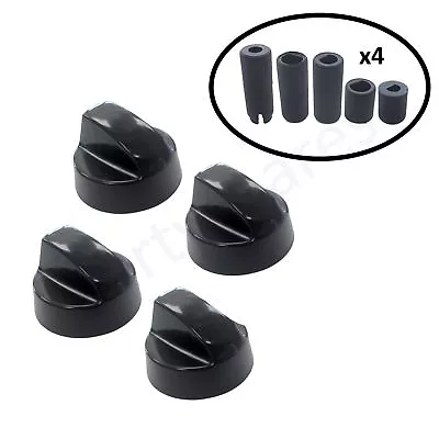 4 X UNIVERSAL BEKO AEG CANDY HOWDENS Cooker Oven Hob BLACK CONTROL KNOB ADAPTORS • £11.63