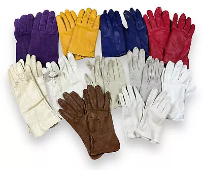 11 Pair Vintage Lot Ladies Short Gloves Leather & Cloth Mixed Mostly Sz 6 • $34.50