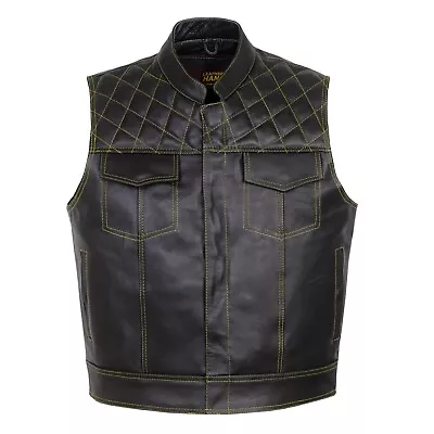 SOA Motorcycle Concealed Carry Pockets Leather Vest Yellow • $64.99