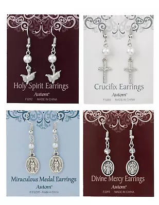 Lot Of 4 Catholic Earrings Set- Divine Mercy Jesus Miraculous Medal Cross Etc • $14.99