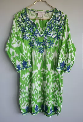  Gretchen Scott Green & White Size M.  Embroidered Tunic Dress Pockets Coastal • £33.25