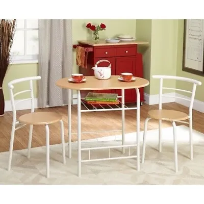 White Natural 3 Pc Dining Table Set Chairs Kitchen Bistro Breakfast Dinette Pub • $100.90
