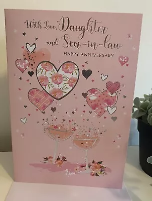 Daughter And Son-IN-LAW WEDDING ANNIVERSARY CARD. Silver Foil. Wrapped . • £2.39