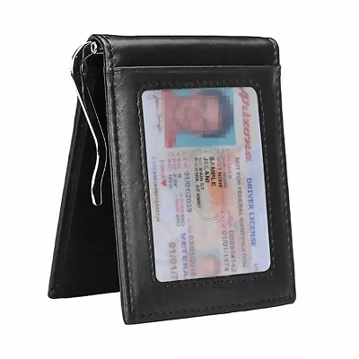 RFID Men's Leather Slim Bifold Money Clip Wallet Front Pocket Credit Card Holder • $11.69