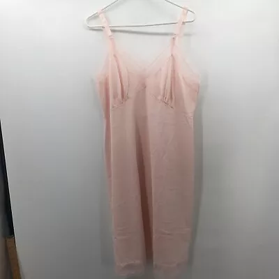 Vintage Velrose Pink Lace & Nylon Full Slip--size 44 Lingerie Sexy Ave Length • $40