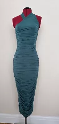 Zara Blue Green Fitted Halter Organza Dress Size M REF 2712/844 • £19.99