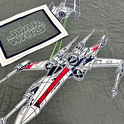 $79 • Buy Pottery Barn Kids Star Wars X-Wing Tie Fighter Queen Size Quilt+2 Shams+1 Euro