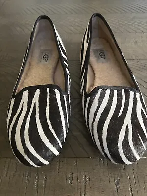UGG Alloway Zebra Print Calf Hair Leather Slip On Loafers Shoes Size 7 • $29.95