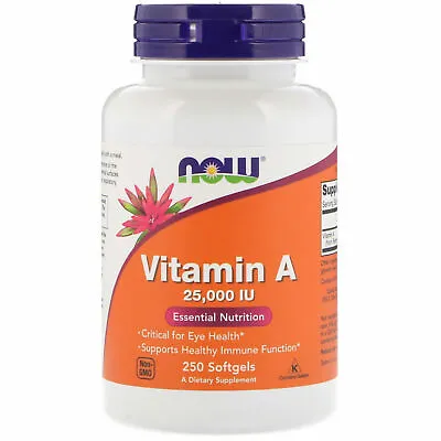 Now Foods VITAMIN A 25000 IU 250 Softgels - Eye Health & Immune Support • $14.95